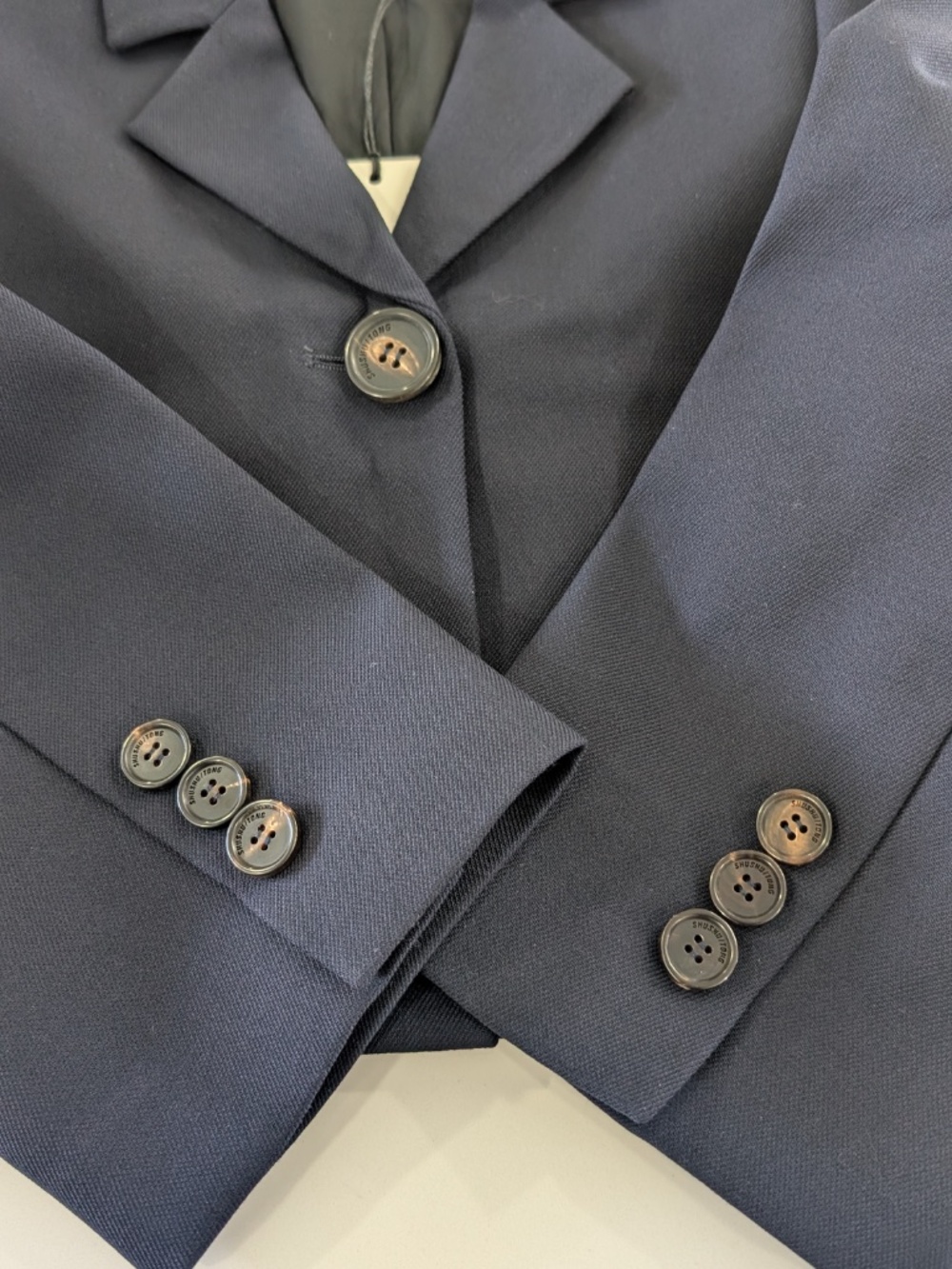 SHUSHU/TONG Cropped Puff Sleeve Blazer Navy Blue Jacket NWT UK 8 Size S - Picture 4 of 14